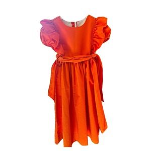 LuLu BeBe Vintage Girls Dress with Flutter Sleeves Orange NWOT Size 6/7